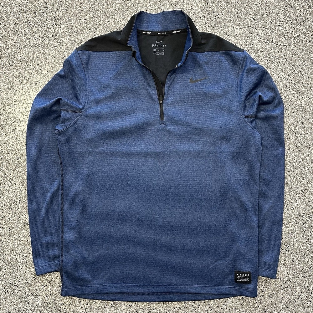 Nike Golf 1/4 Zip Pullover Mens M Long Sleeve Mock Neck Blue Black Dri Fit